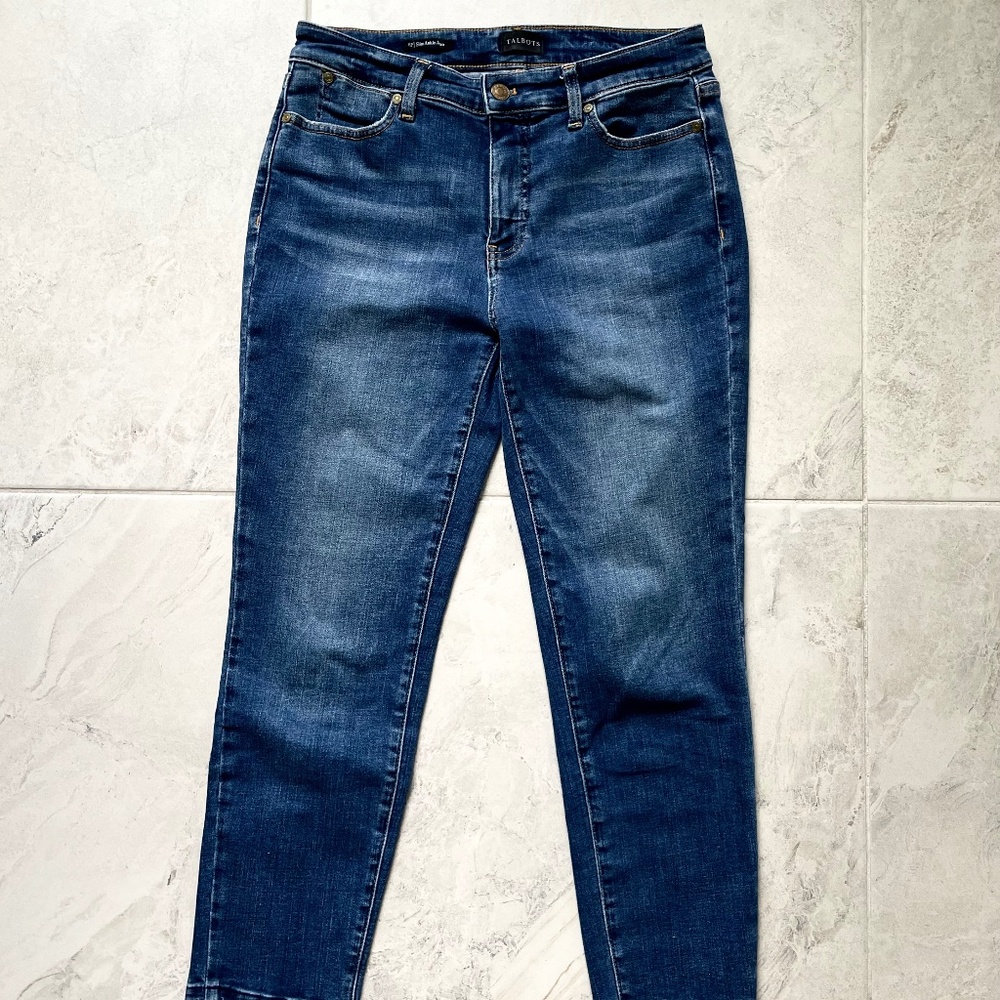 TALBOTS SLIM ANKLE JEANS Pants Mid-Rise/At Waist Cotton & 1% Spandex Med Wash 6P